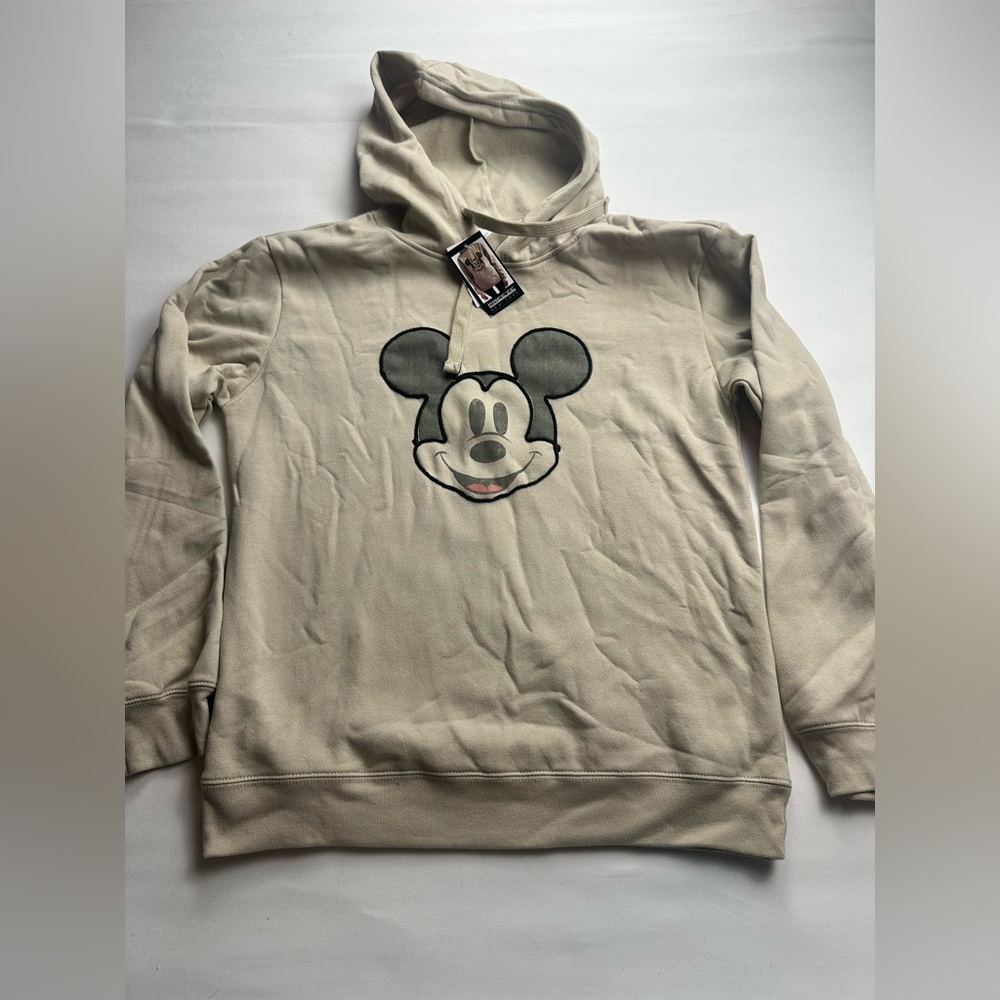 Disney Beige Graphic Mickey Mouse Hoodie. Size: L